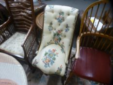 A Victorian rosewood slipper chair, having button back on cabriole legs