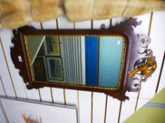 A reproduction Georgian style mahogany wall mirror with ho - ho bird surmount