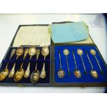 A cased set of silver coffee spoons and cased set of silver Edward VIII tea spoons. Coffee spoons