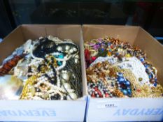 Two trays of costume jewellery