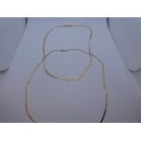 Two fine flat yellow gold necklaces, stamped 9K, weight approx 5.6g