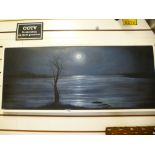 Anna M. Newland; a modern oil of moonlight sea, signed lower left, 100 x 40 cms