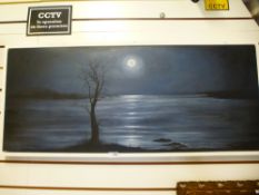 Anna M. Newland; a modern oil of moonlight sea, signed lower left, 100 x 40 cms