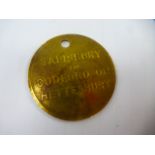 Circular double sided 'Sir JJ War Dept. Workmens Train' token