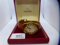 9ct Yellow gold Gents OMEGA Electronic F300 watch, possibly 1970s, on tan leather strap