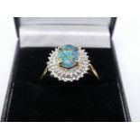 9K yellow gold diamond and opal cluster ring, matching previous ring, marked 9K, size X, weight