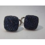 Pair of 14K white gold square Sapphire set earrings, marked 14K, weight approx 8g