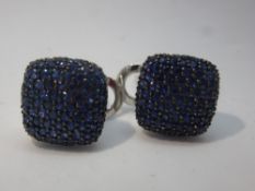 Pair of 14K white gold square Sapphire set earrings, marked 14K, weight approx 8g