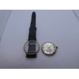 Vintage gent's F K PERKIN wristwatch with 9ct yellow gold case on black leather strap, marked 375