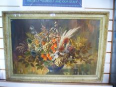 A. Nikolsky; an oil of still life vase of dried flowers, signed and dated 1952, 76 x 49 cms