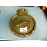 A bronze ship's crest plaque, for 'Purpoise', decorated whale