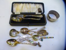 A lot comprising of silver and white metal items including cased silver spoon and fork, silver