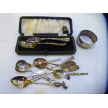 A lot comprising of silver and white metal items including cased silver spoon and fork, silver