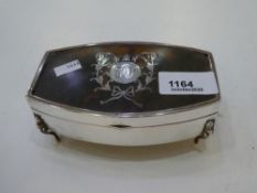 A very decorative silver and tortoise shell trinket box on four feet hallmarked Birmingham 1918 Lebi