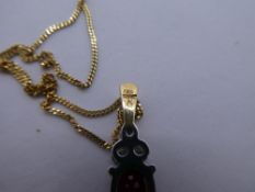 Ruby and diamond 9ct yellow gold pendant hung on 9ct yellow gold marked 375, total weight approx 3.