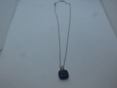 14K yellow gold contemporary square Sapphire pendant on a 14K white gold neckchain, gross weight