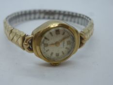 Vintage ladies Rotary wristwatch in 9ct yellow gold case, marked 375, on rolled gold adjustable