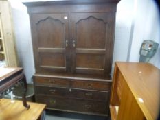 A 19th century oak bacon cupboard, having two long drawers on square leg, 134 cms