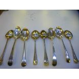 Eight silver dessert spoons, worn hallmarks, other hallmarked Sheffield 1948, Viner's Ltd. Gross