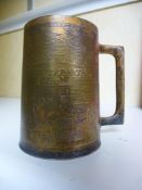 silver plated tankard engraved map depicting areas of battle in the North African campaign.