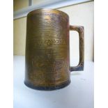 silver plated tankard engraved map depicting areas of battle in the North African campaign.