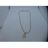 9ct yellow gold neckchain, marked 375, hung with 'B' pendant, marked 9ct
