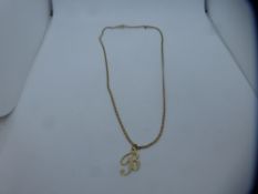 9ct yellow gold neckchain, marked 375, hung with 'B' pendant, marked 9ct