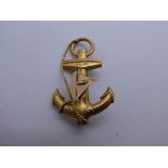 Vintage 9ct yellow gold brooch, AF, in the form of an anchor, marked 375, pin missing, 3cm, weight