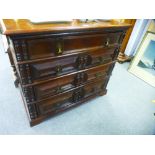 An antique oak chest, having four long draweers, late 17th/early 18th century, 97 cms