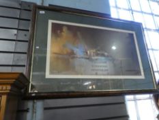 A framed print of a spit fire, after Barrie A F Clark