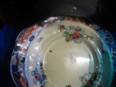 Two boxes of mixed china plates including Masons, Royal Doulton etc