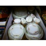 Box of chinaware including Paragon and Imperial teaware.