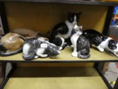China cats - including one Siamese cat, and including one marked 'The Dozy Cat' and a dog.