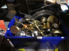 Large tub of mixed brass including candlesticks, bells, etc