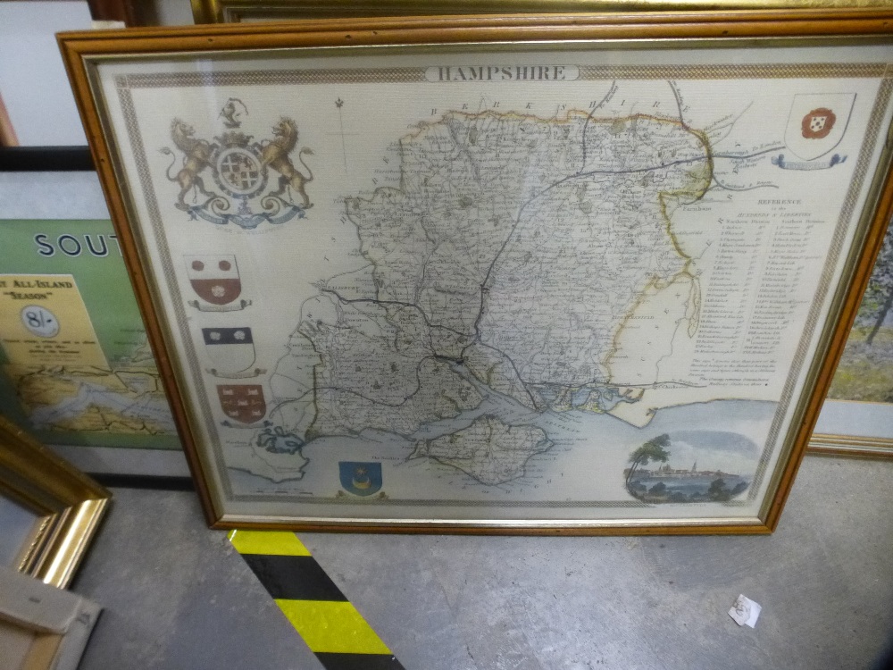 A quantity of framed and glazed prints, to include a map of Hampshire, Southern Railway map, etc - Image 2 of 3