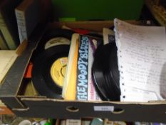 Box of 7 inch vinyl including Status Quo and Beetles, etc