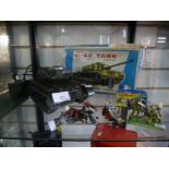 Battery powered M-40 tank, remote control, with box, Match Box chopper, Chitty Chitty Bang Bang, etc