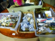 Two trays of vintage costume jewellery and a tray of vintage buttons