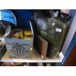 Two jerry cans and Smiths vintage tin, to include Quality Street advertising tins