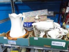 Two boxes of mixed china including Studio pottery and Chinese pieces