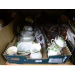 Box of sundries, to include; Murano style fish, clock and decorative green plate