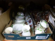 Box of sundries, to include; Murano style fish, clock and decorative green plate