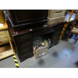 Mahogany pedestal desk with green tooled leather above 9 drawers and matching chest of 4 drawers,