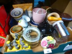 Two boxes of mostly mixed china, including a Limoges vase, ornaments, etc