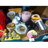 Two boxes of mostly mixed china, including a Limoges vase, ornaments, etc