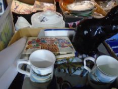 Box of military themed items including mugs, plates, flags, matchboxes, picture, etc