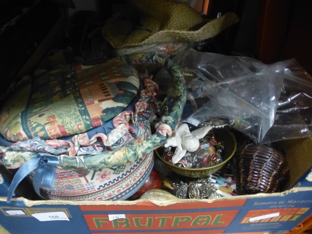 Two boxes containing costume jewellery, crested ware, lace, etc - Image 2 of 2