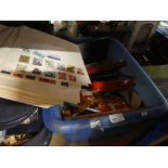 Box of cigarette cards, stamps, etc