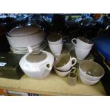 Collection of Poole pottery part tea/dinnerware and small box of costume jewellery