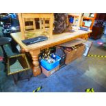 Large pine table on turned leg base 120cmx90cm